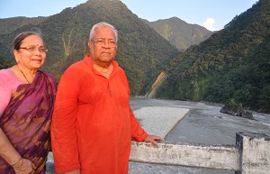 The Governor of Arunachal Pradesh and Nagaland Shri P.B. Acharya and States First Lady Smt Kavita Acharya near Parasuram Kund  on 5th August2017. In the background (Near the Lohit River Bank) is the kund.